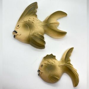 Vtg 50’s Chalkware Pair of Green Fish Wall Art Decor Set